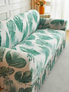 1pc Skirt Sofa Cover, Tropical Plant Print Pattern, Dust-Proof & Dirt-Resistant, Elastic One-Piece Full Coverage Skirt Sofa Protector, Living Room Home Decor, 1/2/3/4 Seater Sofa Decoration, All Season Universal, Machine Washable & Hand Washable - Sprout Green - View 7