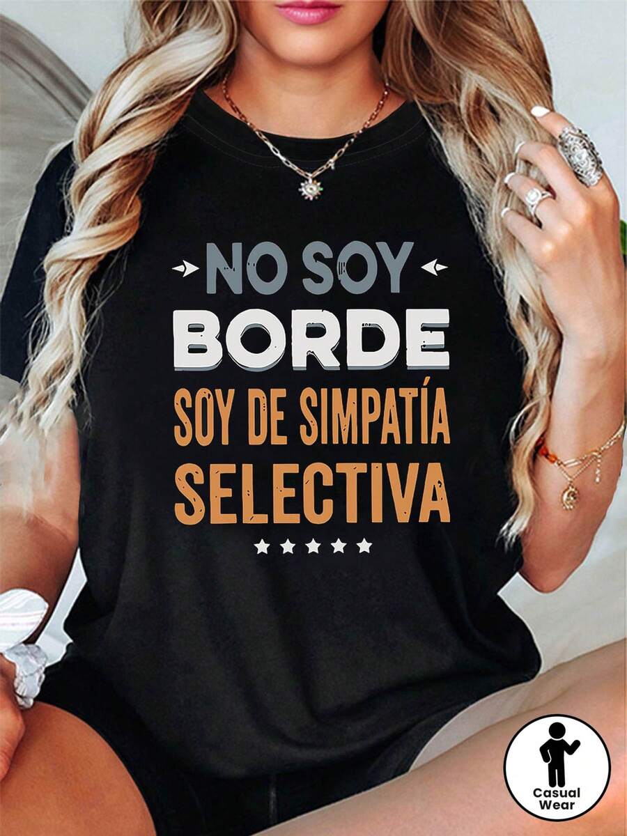 Camiseta con estampado de la frase "NO SOY", manga corta, cuello redondo, top casual para verano y primavera, ropa de mujer