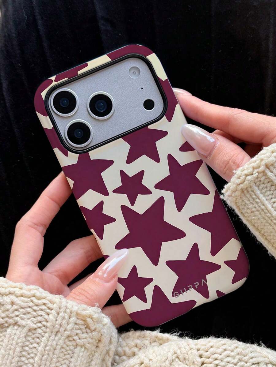 Una elegante funda para teléfono que no incluye cordón ni soporte. Funda para teléfono Fashion de 1 pieza con diseño de estrellas azul oscuro, adecuada para 17 Pro, 16 Pro, 15 Pro, 14 Pro. Funda para teléfono coreana elegante e interesante, compatible con 11/12/13/14/15/16 Pro Plus. Diseño elegante adecuado tanto para hombres como para mujeres. Regalo para novia en Pascua o cumpleaños. - Burdeos - Ver 1