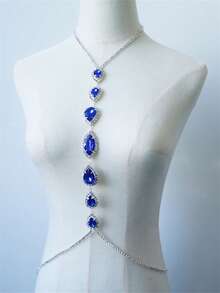 Women's Classic Bra Chain Body Jewelry, Sparkling Rhinestone Design, Sexy Party Accessory - Blue - View 3