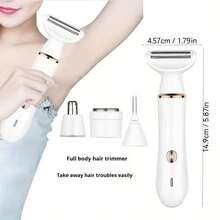 女性電動除毛器 4合1女性面部除毛器 面部刮毛器/眉毛修剪器 私密處刮毛器/比基尼線修剪器 便攜式除毛刮毛器 精巧尺寸 500mAh電池 長效續航 旅行必備 - 白色 - 查看 4