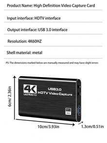 This Capture Card Integrates Audio And Video Capture Functions, Equipped With A Microphone, Supports 4K HDTV Loop Output, Can Record 1080p 60fps Video, Suitable For Gaming, Live Streaming, Video Conferencing, As Well As Switch, PS, OBS, Cameras And PCs. (Before Purchasing, Please Ensure Your Device Specifications Support High-Definition TV Connection.) - Black - View 12
