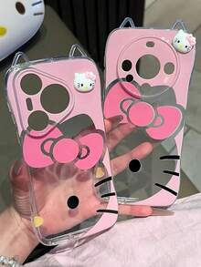 SANRIO 時尚新款日韓風 3D KT 貓咪手機殼，適用於 iPhone 17 Pro Max、15、14、13、12、11、XS Max、8 Plus，可愛貓耳設計，防震透明保護殼，女孩創意手機殼 - 粉色 - 查看 3