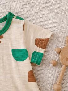 Baju Bayi Lengan Pendek Motif Geometris, Serat Bambu Bernapas, Bodysuit Segitiga untuk Bayi Baru Lahir Musim Panas - Aprikot - View 5