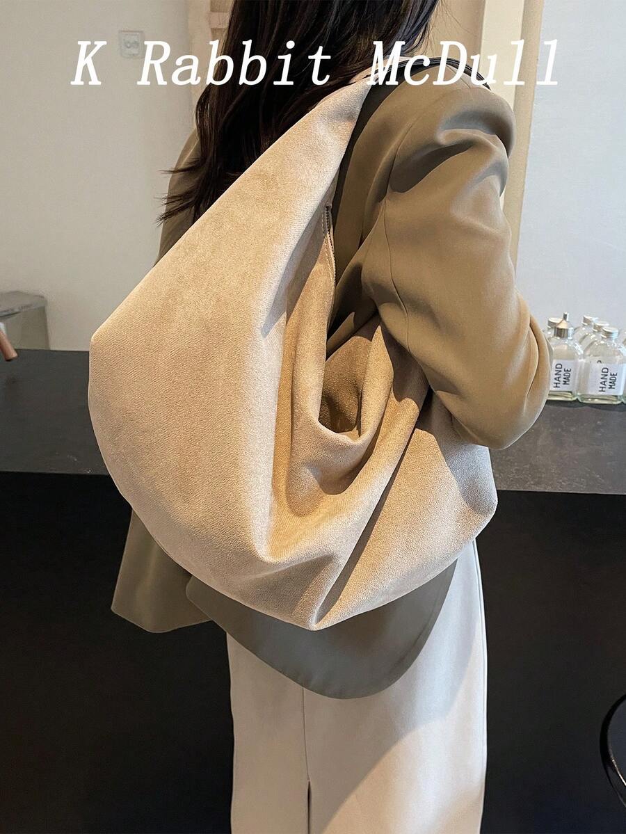 1件大容量純色麂皮手提包，女款休閒單肩包，時尚斜挎包，適合女性日常使用