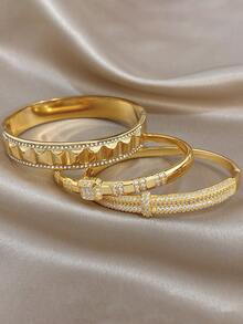 18K Golden Plated Minimalist Asymmetrical Bangle Bracelet Sets For Women Luxury Zirconia Bangle For Valentine'S Day Party Festival Jewelry Gifts - Multicolor - View 5