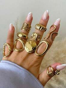 Set Of 11 Vintage Geometric Punk Style Rings For Women, Fashion Jewelry For Everyday Wear And Parties (Non-Adjustable, Do Not Bend, Sizes Marked) - 多拉多3號 - 查看 1