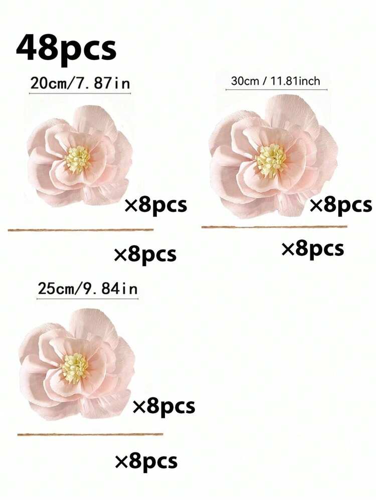 48/6件白色皺紋紙花婚禮裝飾，適用於婚禮、春夏婚禮慶典、生日派對和節日活動。這些紙花可用於牆面、懸掛和拱門裝飾，營造活動氛圍 - 多色 - 查看 15