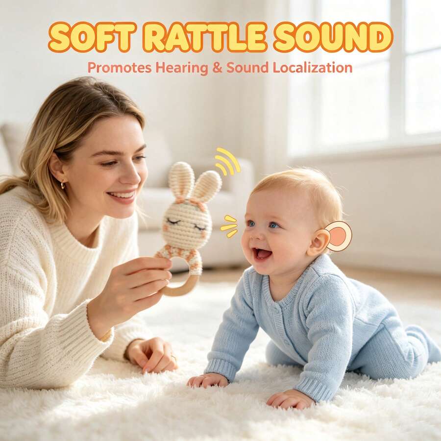 Handmade Crochet Baby Rattle Toy, 3D Cute Design, Rich Details, Built-In Crisp Bell, Attracts Baby's Attention, Exercises Baby's Auditory Development, Supports Sensory Enlightenment. A Heartwarming Choice For New Moms' Gifts, Newborn Souvenirs, Christmas, Easter And Other Holidays - Multicolor - View 1