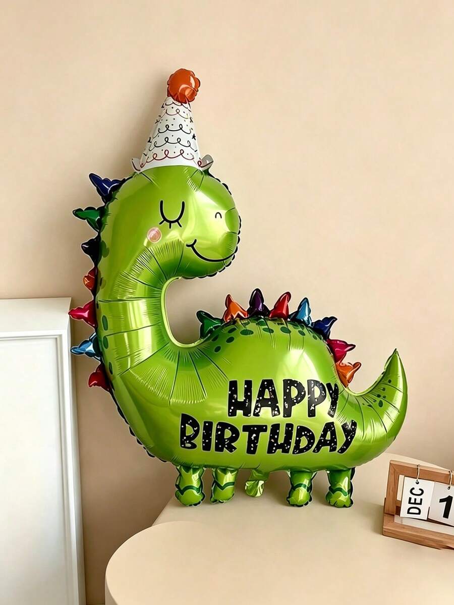 1pc Oversized Cute Cartoon Birthday Hat Dinosaur Foil Balloon, Animal Dinosaur Series Balloon, Holiday Party Birthday Decoration - View 1
