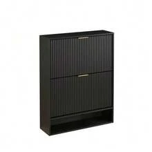 Shoe Cabinet 80 X 24 Cm With Grooved Front – Height Adjustable With Anti-Tip Device And Decorative Table For The Entryway, In White - Black - View 1