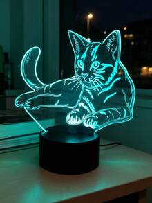1pc Whimsical Horizontal Cat 3D Night Light - 7 Color Changing Visual Touch Table Lamp, With Battery/USB Charger, 5V Power - Unique Creative Gift For Christmas, Wedding, Birthday And Bedroom Decor - 彩色 - 查看 1