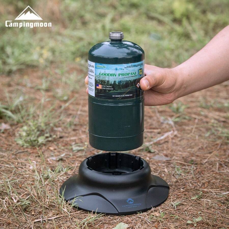 CAMPINGMOON حامل دعم أسطوانة الغاز للتخييم الخارجي، قاعدة خزان البروبان، خفيف الوزن، محمول، حامل مستقر PG-196 - الأسود - مشاهدة 1