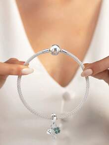 1pc 925 Sterling Silver Infinity Four-Leaf Clover Charm Bead, Suitable For Women Bracelet, Bangle DIY Jewelry Making And Daily Decoration, Jewelry Accessory For Girls - Four Leaf Clover - View 2