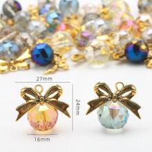 16mm Glass Triangular Faceted Round Beads With Alloy Bowknot DIY Pendant Loose Beads Necklace Earring Accessories For Keychain Bag Phone Car Hanging Decor - 16mm Triangular Facet + Bow Pendant - View 4