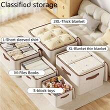 3pcs Foldable Storage Bins With Handles, Multiple Sizes Available, Suitable For Organizing Clothes, Toys And Books In Wardrobes, Bedrooms And Homes, Can Be Used For Bedding, Textiles, Spring Clothing, Outdoor Storage And Back To School Supplies - Multicolor - View 5
