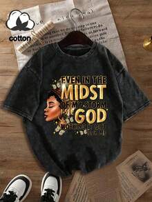 La Nueva Camiseta de Estilo Americano 100% Algodón Puro, Adecuada Tanto para Hombres como para Mujeres. Dios está arreglando todo para mí. Dios está conmigo y nos ayudará a superar la tormen - Negro - Ver 1