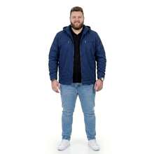 Men's Plus Size Lined Twill Jacket With Pockets - Blue - View 1