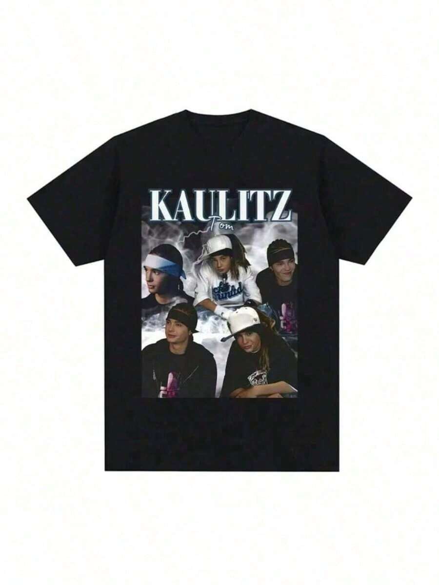 Camiseta gráfica de la banda de rock Tokio Hotel Tom Kaulitz, manga corta, algodón, para hombre. - Negro - Ver 1