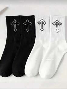 5/20 Pairs Men's All-Season Versatile Comfortable Simple Black And White Solid Color Pattern Mid-Calf Socks - Multicolor - View 2