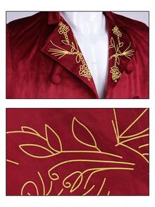 Long Coat, Vintage Gold Embroidered Double-Breasted Long Robe, Medieval Nobility Vampire Cosplay Costume, Halloween Stage Performance Outfit, Gothic Retro Windbreaker, Fashion Long Coat, Distinctive Long Jacket - Red - View 7