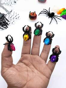 40 piezas Anillos de araña de diamante de Halloween con gemas de colores, joyería de plástico para bromas - A - Ver 1