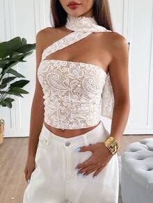 Women's Y2K Elegant Casual Summer Knit Digital Print Tube Top, Adjustable Neckline Tube Top, Women's Floral Print Top, Suitable For Parties, Birthdays - Multicolor - View 2