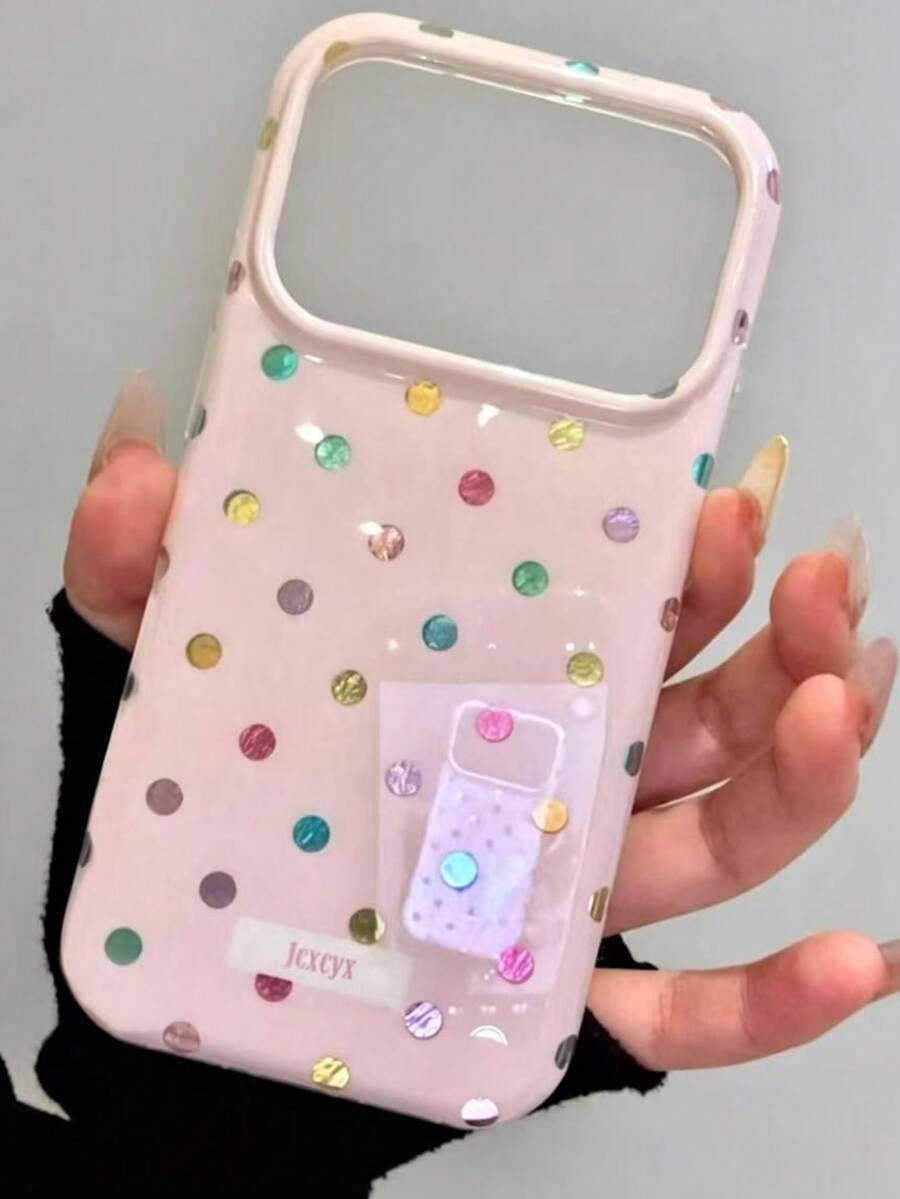 可愛彩色圓點冰川紋理柔軟手機殼，適用於 iPhone 17 Pro Max、17 Pro、17 Air、17、12、13、14、15、16 Pro Max、14 Plus、15 Plus、16 Plus、11、17、16、15、14、13、12，不對稱箔圖案女孩保護套 - 粉色 - 查看 1