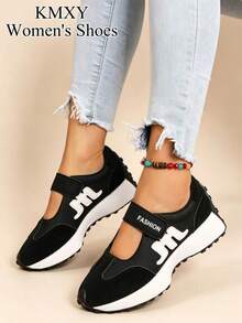 Women's Casual Comfortable Walking Shoes, Non-Slip Hook And Loop Flat Sports Sneakers - Black - View 6