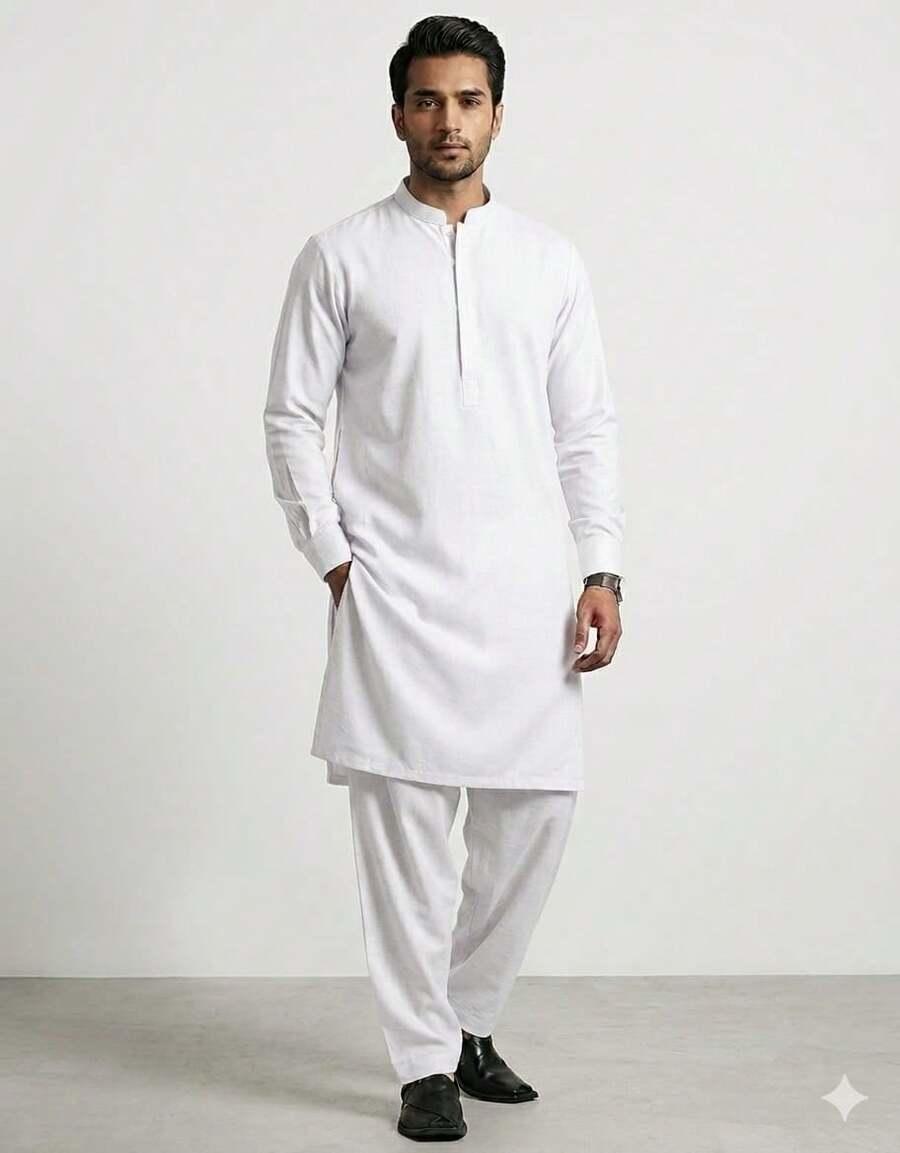 Estationeryhouse Raw Silk Kurta Pyjama For Men, With Cotton Lining And 2 Pockets - White - View 1