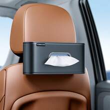 1pc Car Tissue Box, Car Tissue Holder, Car Tissue Dispenser, Multi-Functional Elastic Band PU Leather Center Console Seat Back - Black - View 7