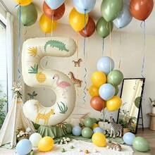 32 Inch Cream 0-9 Number Balloon Set With Jungle Animal Stickers, Large Foil Balloons, Suitable For Children's Adventure Activities, Birthday Party Decorations, Wildlife Theme Party, Wedding, Birthday, Bachelor Party, Bachelorette Party And Other Jungle Animal Theme Parties. - Sticker Version - Milky White - View 11