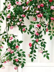 1pc 1.8m/5.9ft Long Artificial Rose Vine, Augsburg Tea Bag Flower Vine. Suitable For Home Decor, Wedding Party Decor, Garden And Yard Fence Decor - Multicolor - View 7