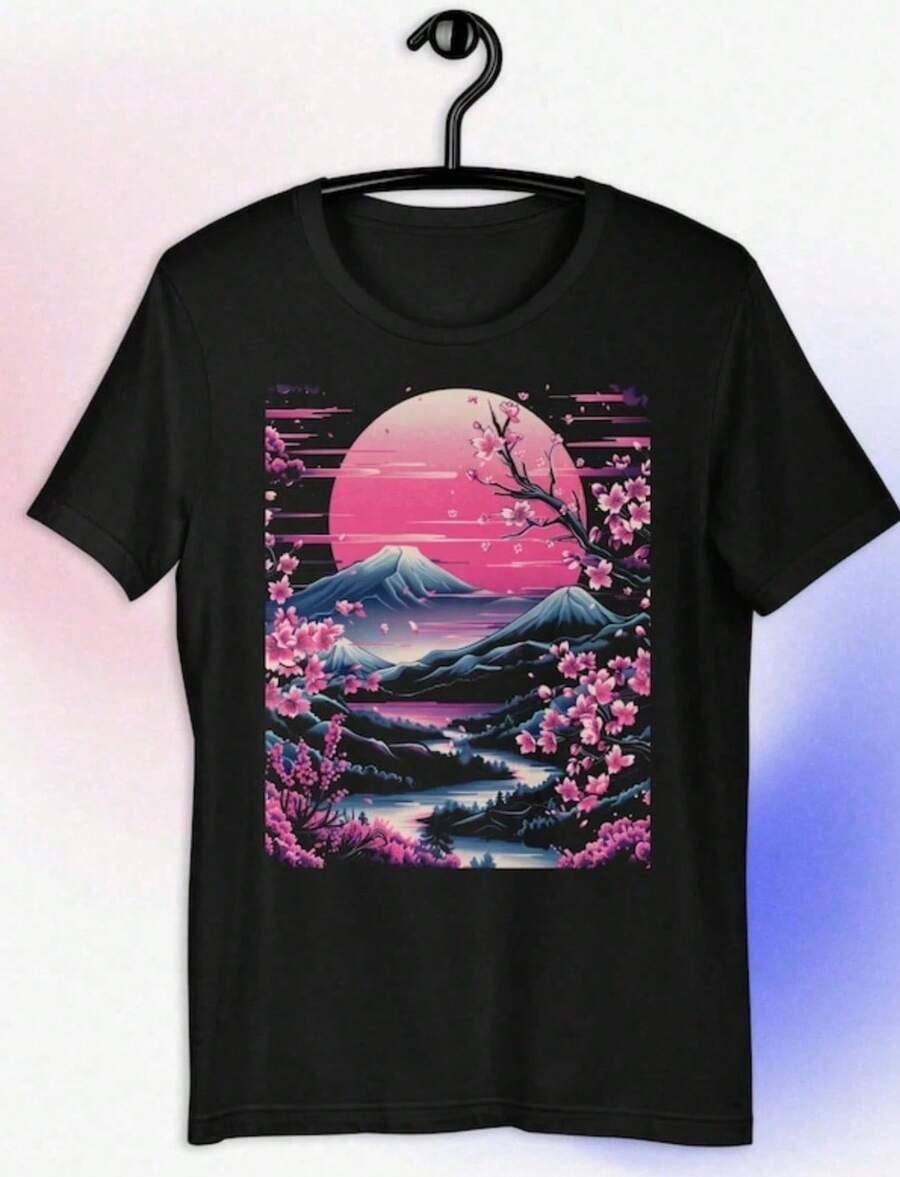 Nueva Camiseta de Verano Sakura Retro Synthwave 1 pieza - Negro - Ver 1