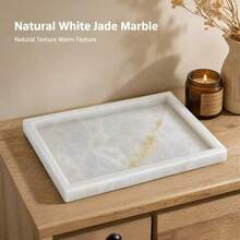 White Jade Stone Tray, Natural Stone Storage Tray, Aesthetic Vanity Tray Suitable For Cosmetics, Jewelry, Candles, Coffee Table Storage Decor Stone - White Marble Tray - View 5