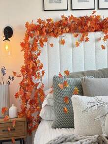 12 piezas, Corona de hojas caídas de otoño, Decoración de otoño, Hojas caídas artificiales, Corona de enredadera de hojas de arce colgante de otoño, Adecuada para el hogar, jardín, fondo de pared, chimenea, boda, fiesta, Halloween, Decoración de Acción de Gracias - Rojo - Ver 7