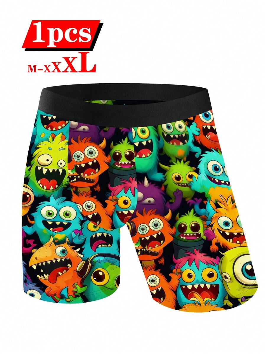 Men's Patchwork Cartoon Print Casual Everyday Briefs - Black - View 1