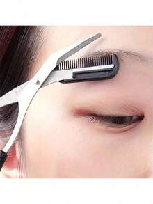 Curved Blade Eyebrow Scissor With Built-In Comb Set, Precision Brow Trimming Combination Kit For DIY Eyebrow Shaping, Portable Stainless Steel Beauty Shear For Facial Hair Trim Daily Makeup Grooming Small Cosmetic Tool Accessories. - A - View 5