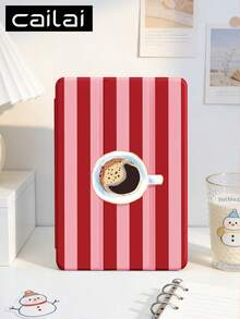 1pc Coffee Striped Pattern Design Tablet Protective Case, Compatible With IPad 10.2 Inch 2021/2020 10th/9th/8th Generation, (A16) 11 Inch 11th Generation 2025, Compatible With Samsung Galaxy Tab A8 10.5 Inch 2022, Tablet Protective Case, Built-In Pen Slot, Supports Auto Sleep/Wake Cover - Multicolor - View 3