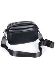 Korean Style Crossbody Bag, Shoulder Bag, Square Bag, Random Vintage Floral, Windmill Print, Geometric Pattern, Color-Block PU Leather, Water-Resistant, Multi-Functional, Casual, Versatile, Business, Office Worker, Student, Men, Sporty Casual, Messenger Bag, Boyfriend Gift - Black - View 5
