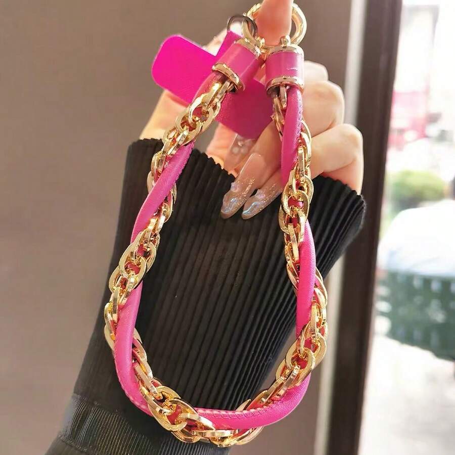 Lanyard pentru telefon cu curea de încheie pe încheietură din piele PU și lanț auriu, stil Ins, pandantiv fashion versatil și portabil, accesoriu premium rafinat de nișă pentru exterior, anti-pierdere, curea pentru cameră CCD, charm pentru geantă, breloc pandantiv, unisex - Multicolor - Vizualizare 1