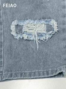FEIAO Men's Retro Casual Slim Fit Distressed Denim Jeans, Suitable For Casual, Commute And Holiday Wear - Blue - View 6