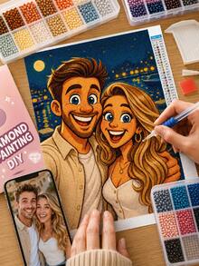 طقم رسم الماس المخصص بالصور، فن الماس 5D المخصص بالكامل، رسم كرتوني شخصي DIY، ديكور جداري هدية للزفاف والذكرى السنوية - متعدد الألوان - مشاهدة 4