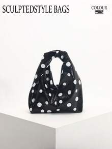 SCULPTEDSTYLE BAGS 1件夏季清新系列黑白配色波點女款紋理時尚手工編織極簡手提包托特包，適合夏季通勤、購物、約會、下午茶 - 黑色 - 查看 9