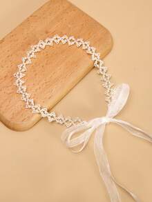 1 Pieza Nueva Llegada Diadema De Encaje Con Margaritas De Cristal Y Perlas Para Niñas - Perfecto Para Uso Diario, Vacaciones O Fiestas - Blanco - Ver 3