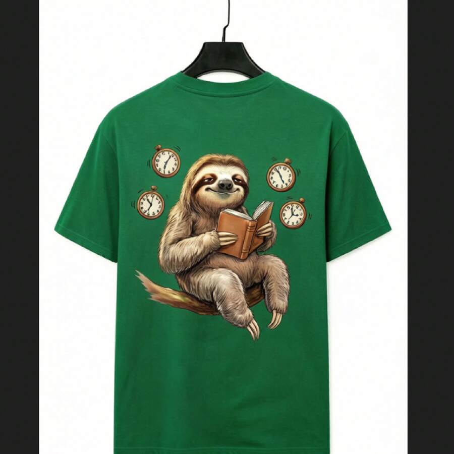 Camisetas de algodón puro, camisetas para hombre, camisetas para mujer, camisetas estampadas, camisetas de manga corta, modernas e informales, con un perezoso como estampado. - Verde - Ver 1