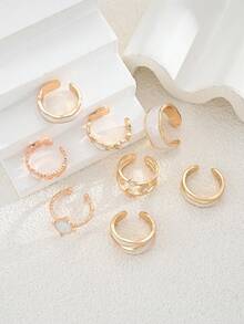 17KM Juego de 8/6 anillos apilables asimétricos con diseño de gota de aceite, corazón, estrella y luna, estilo Old Money, moda sencilla para mujer, hermanas, vacaciones de verano, citas, regalo, uso diario casual, fiesta y boda - Multicolor - Ver 6