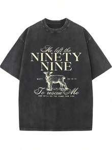 Camiseta Estampada He Left A 99, 1 Pieza, 230g, Algodón Lavado de Alta Calidad con Estampado de Cera, Camiseta de Marca Retro de Moda, con un Grosor Adecuado para Camisetas de Verano, Rega - Negro - Ver 1