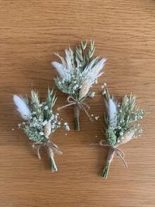 1/2/4/6/12pcs Artificial Mini Faux Flower Bouquets, Suitable For Home Table Centerpiece Decoration, Party Cake Decoration, Artificial Boutonniere For Groom And Groomsmen, Bohemian Style Vintage Wedding Party Prom Decoration, Gift For Bridal Party - White-green - View 7