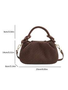 Niche Design Woven Pattern Handbag, Fashionable And Simple Solid Color Personalized Crossbody Bag, Exquisite And Versatile Shoulder Bag - Coffee - View 7